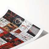 Abstract geometric rolled print showcasing vibrant colors and intricate patterns, perfect for modern home decor. Packaged securely in a protective tube for easy shipping and storage.