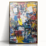 Framed abstract acrylic wall art showcasing vibrant gold splatters on a textured background, ideal for modern home decor, enhancing any living space with elegance.