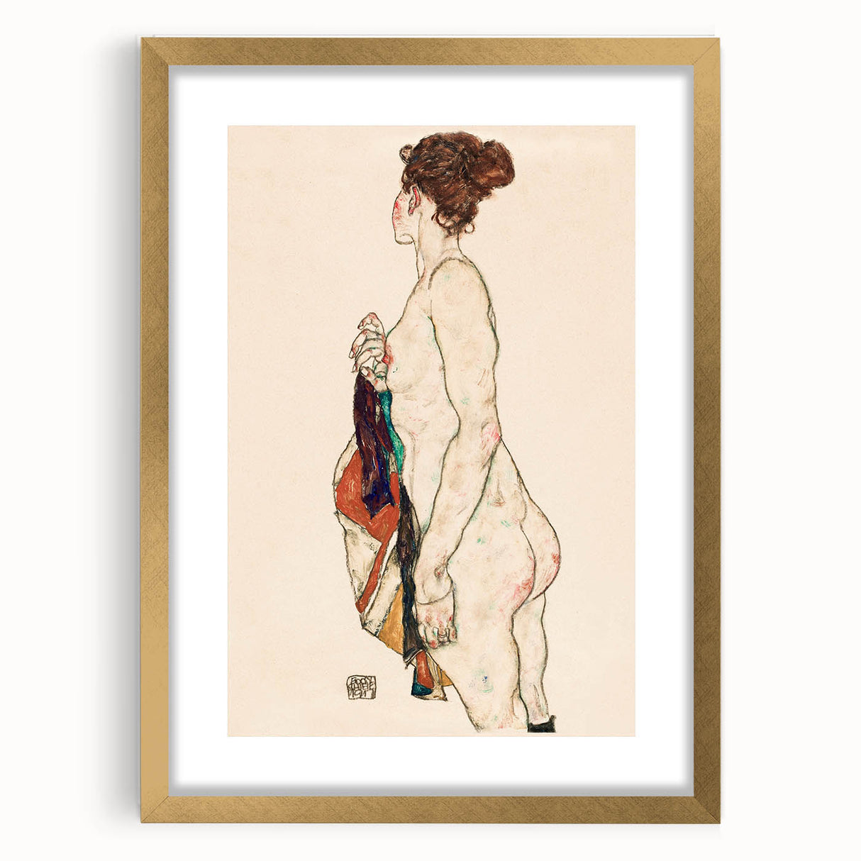 Expressive Art Deco Wall Art - Female Nude with Bold Colors Illustration