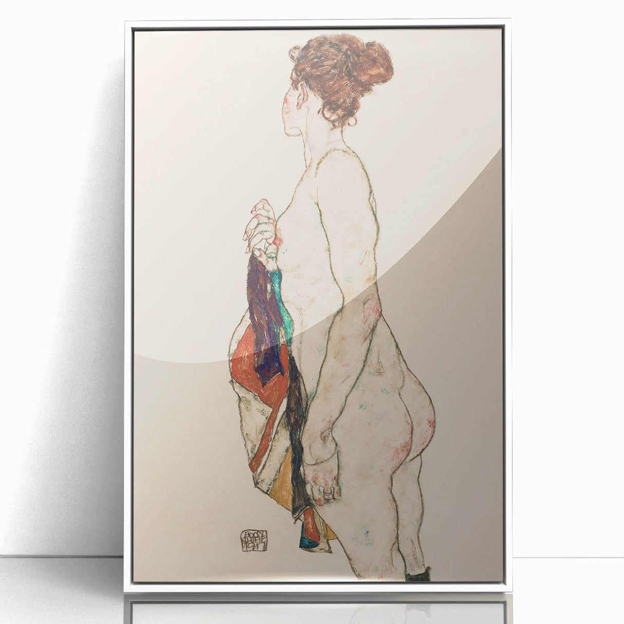 Expressive Art Deco Wall Art - Female Nude with Bold Colors Illustration