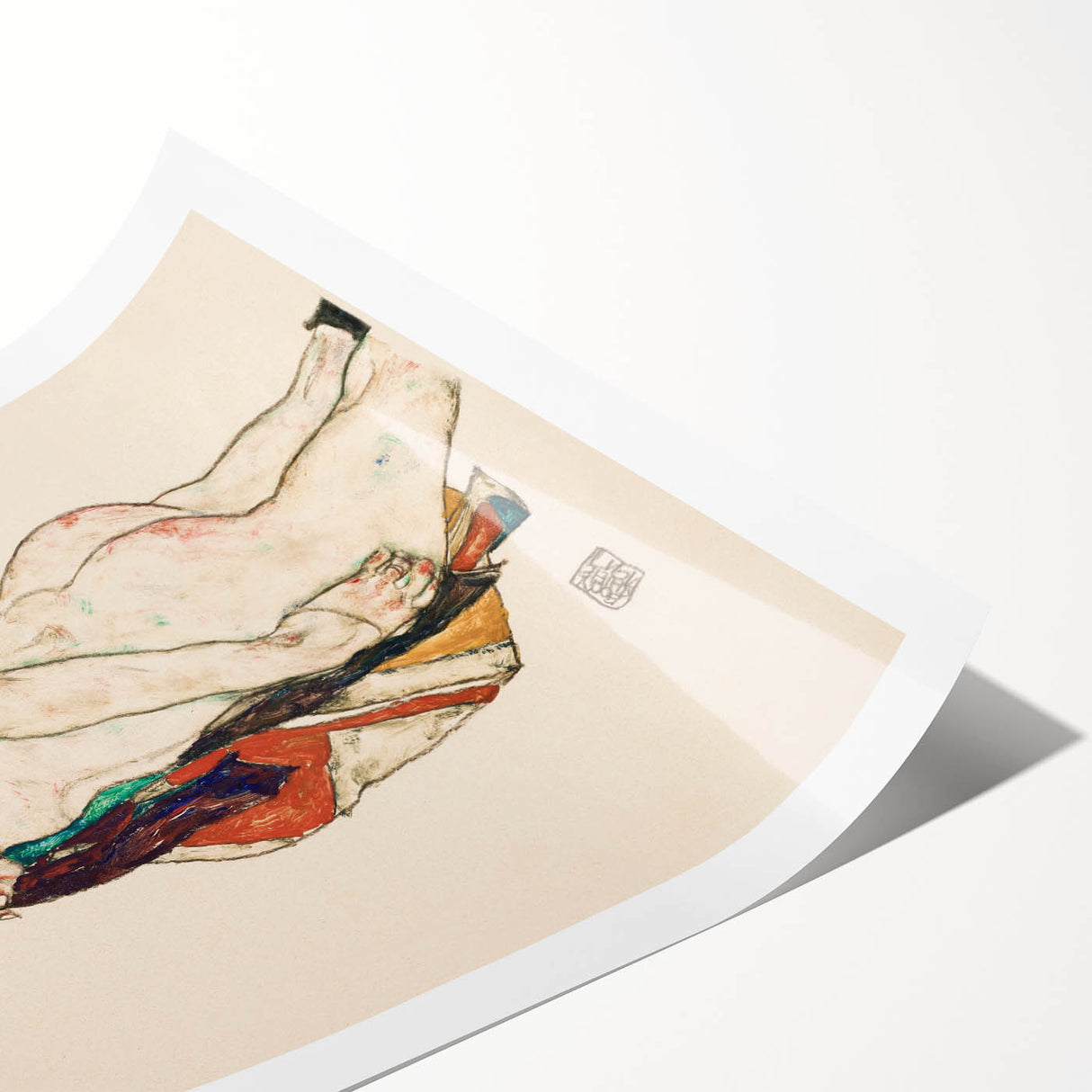 Expressive Art Deco Wall Art - Female Nude with Bold Colors Illustration