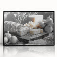 Large abstract wall art featuring assorted food dishes in muted earth tones on framed acrylic, ideal for dining room decor.