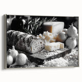 Framed canvas featuring vintage poster art of colorful landscape paintings, ideal for dining room decor.