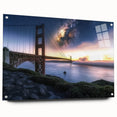 Acrylic glass side view of a modern landscape bridge design, showcasing vibrant colors and sleek lines, secured with decorative pins for stability. Ideal for contemporary decor enthusiasts.