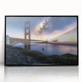 Framed acrylic artwork showcasing a modern landscape bridge design in black, emphasizing intricate details and elegant lines, ideal for contemporary home decor.