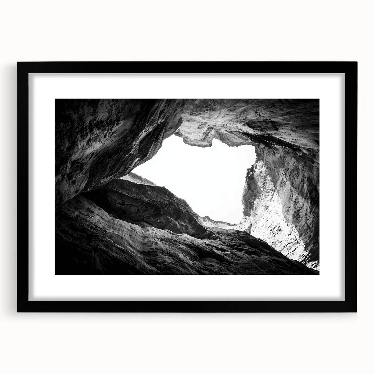 Framed landscape print showcasing a stunning canyon view, featuring a sleek black mat and frame, ideal for enhancing modern home decor. Perfect for nature lovers.