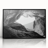 Framed acrylic artwork showcasing a stunning landscape of canyons in vibrant colors, featuring a sleek black frame, perfect for enhancing modern home decor.