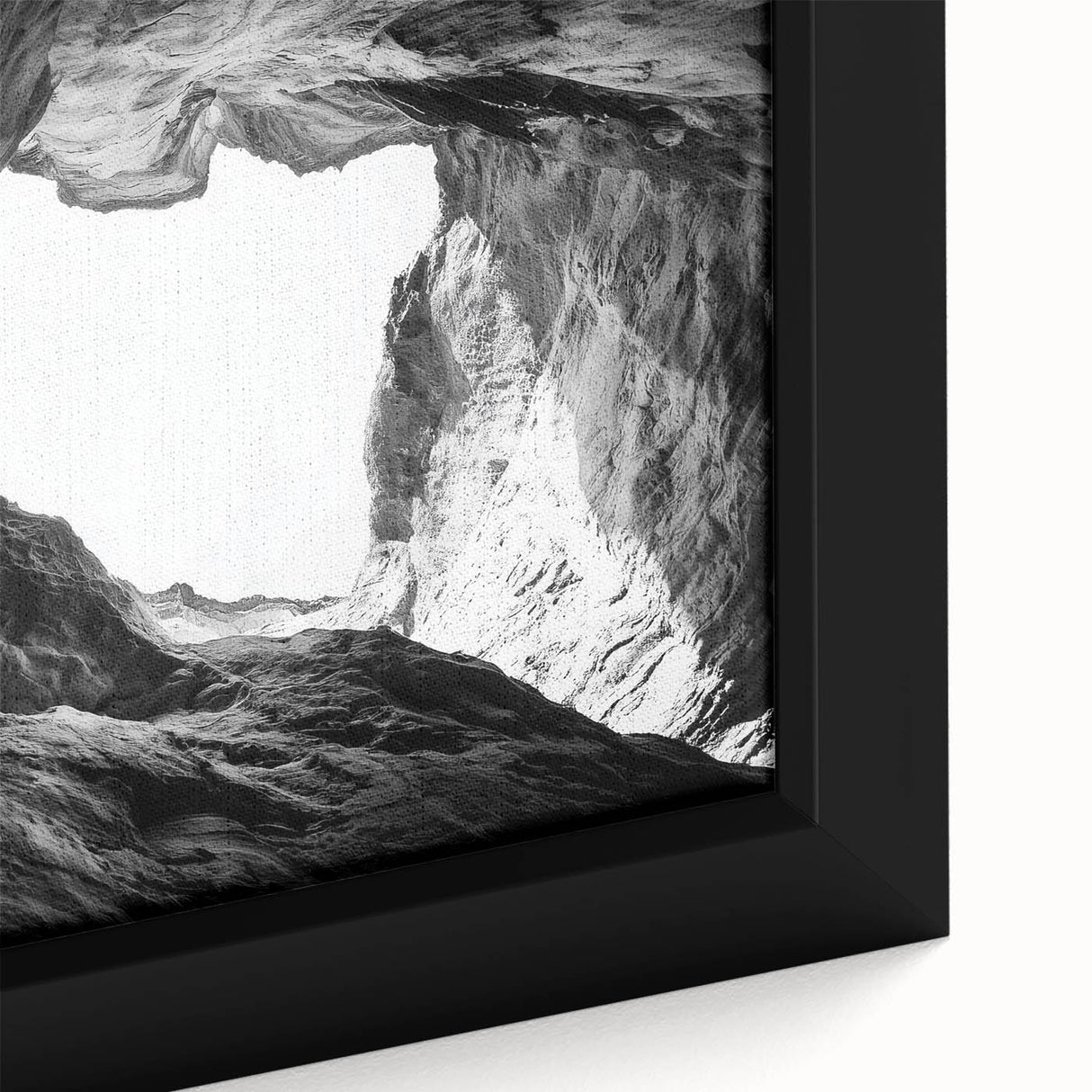 Framed canvas artwork showcasing a vibrant landscape of canyons with rich hues of orange and red, emphasizing natural textures and intricate details. Perfect for enhancing home decor with a touch of nature-inspired elegance.