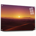 Acrylic glass artwork depicting a vibrant desert landscape with intricate details, showcased from a side view and secured with decorative pins, perfect for modern decor.