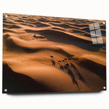 Acrylic glass display featuring a side view of a stunning desert dune landscape design, showcasing vibrant colors and smooth texture, ideal for modern home decor.