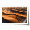 Desert landscape print featuring soft beige and golden dunes, elegantly rolled and packed in a protective tube for easy display. Ideal for modern home decor.
