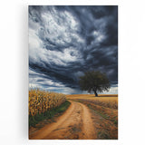 Vibrant stretched canvas artwork depicting serene landscapes with lush fields and a clear blue sky, ideal for enhancing home decor with a natural theme.