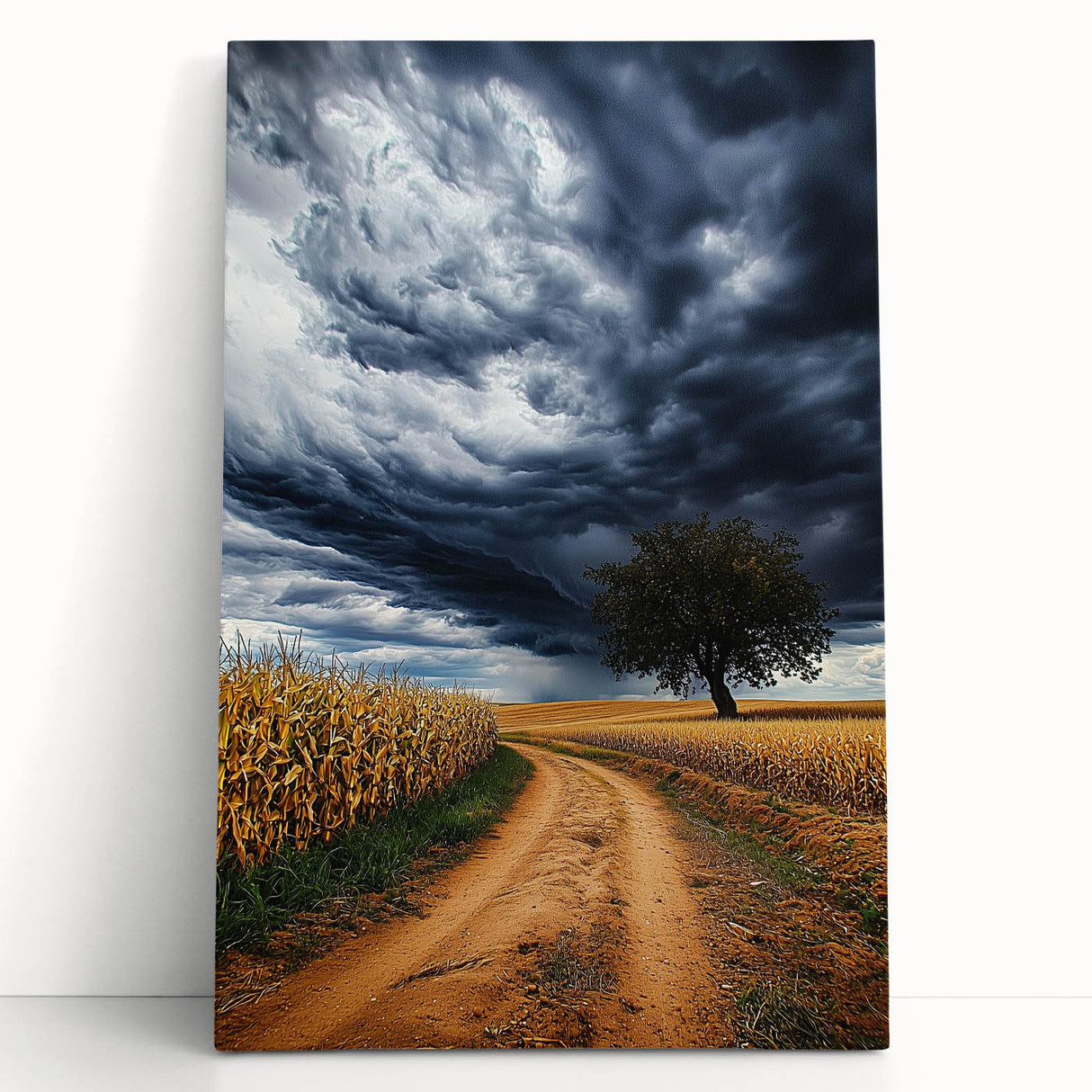 Stretched canvas artwork depicting vibrant green fields under a blue sky, emphasizing natural landscapes, perfect for home decor and nature lovers.