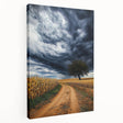 Stretched canvas artwork depicting a serene landscape of fields, featuring vibrant greens and golden hues, ideal for home decor. Perfect for nature lovers and art enthusiasts.