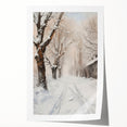 Rolled print of a serene landscape artwork featuring vibrant trees and a tranquil river, beautifully packaged in a protective cardboard tube. Perfect for home decor.