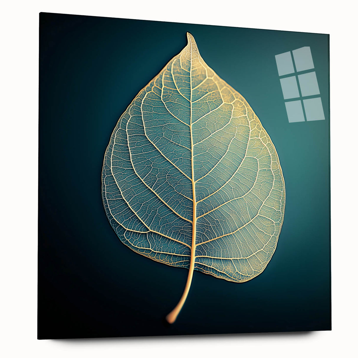 Close-up of green leaves printed on acrylic glass, suitable for bedroom or dining room decor.