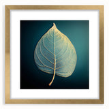 Extra large textured abstract art print featuring close-up of leaves in muted green tones, framed in gold.