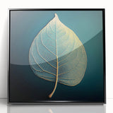 Large abstract wall art featuring close-up leaves in shades of green and brown on a framed acrylic.