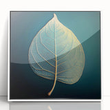 Art deco poster of close-up green leaves on a white acrylic frame, suitable for modern nursery wall decor.