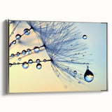 Close-up landscape art painting of water on a framed canvas, featuring a silver frame and vibrant blue tones.