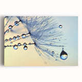 Black and white close-up photo of water droplets on a leaf, printed on large stretched canvas, ideal for kitchen wall art.