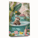 Bathroom Canvas Art - Playful Otter in Tropical Bathtub Scene