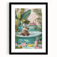 Bathroom Canvas Art - Playful Otter in Tropical Bathtub Scene