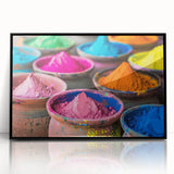 Large abstract wall art depicting a vibrant Indian landscape in acrylic, framed in black, suitable for modern art wall decor.