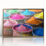 Large art print of an Asian Indian scenery in gold tones, framed acrylic, perfect for modern art wall decor.