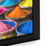 Extra large framed canvas featuring a textured, colorful depiction of an Indian scenery in black with vibrant accents.