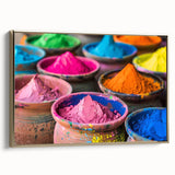 Framed canvas featuring a vintage-style landscape painting of an Indian scenery in gold and black tones.