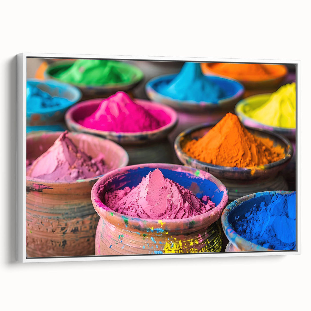 Vintage poster art of an Indian scenery in vibrant colors on a large framed canvas, ideal for living room decor.