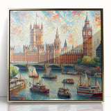 Acrylic print of London scenery featuring gold frame, ideal for modern art wall decor in nurseries.