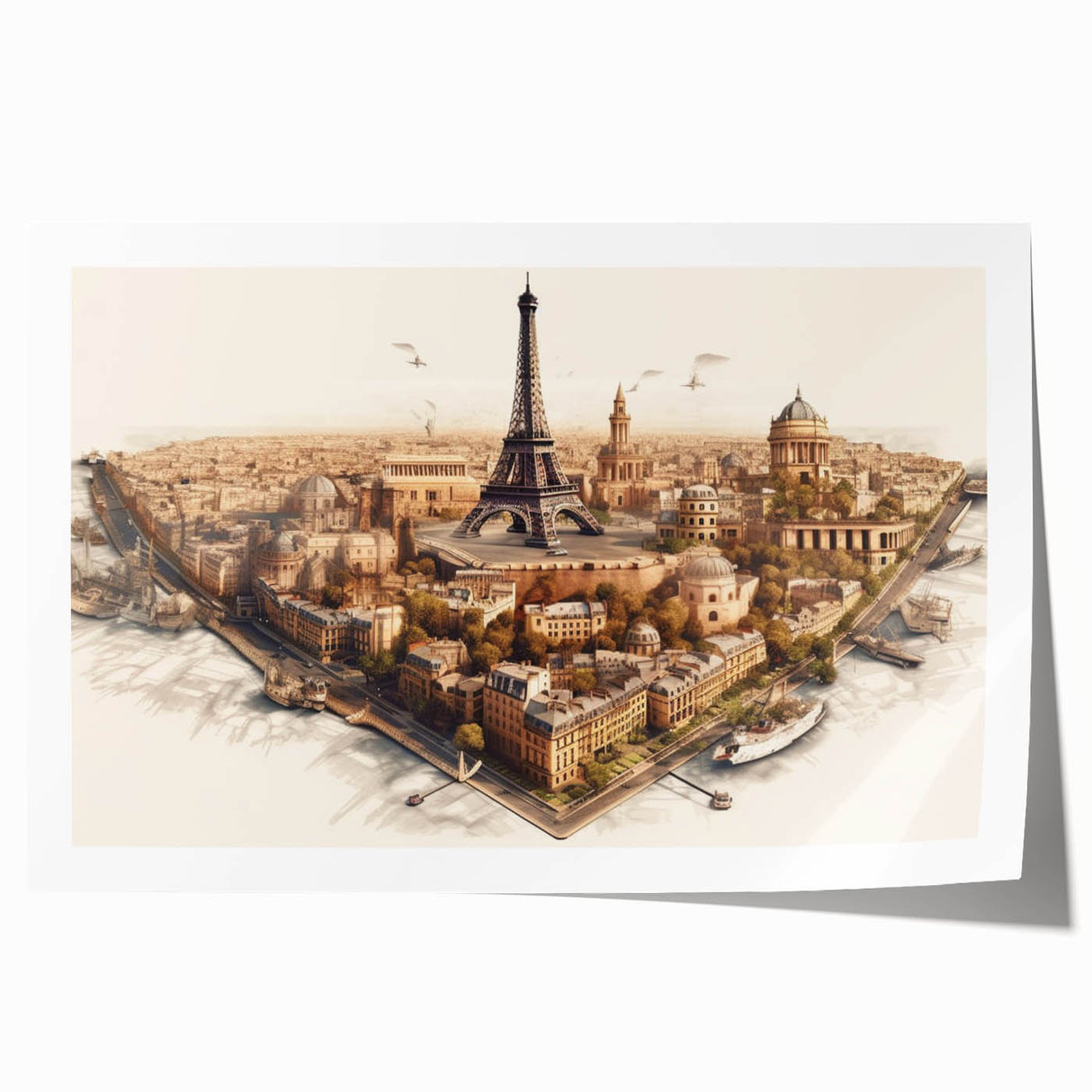 Rolled print of a Parisian street scene in pastel shades, ideal for art wall dining room or classy bathroom wall art.