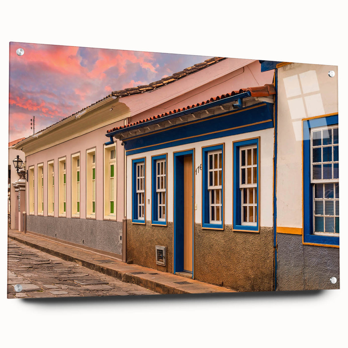 Acrylic print of a large abstract depiction of a Brazilian landscape in vibrant greens and blues.