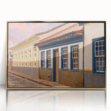 Mid-century modernist style large art print of a Brazilian landscape, framed in gold acrylic.