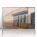 Art deco poster of a Brazilian landscape in muted green and blue tones, framed acrylic, ideal for modern art wall decor.