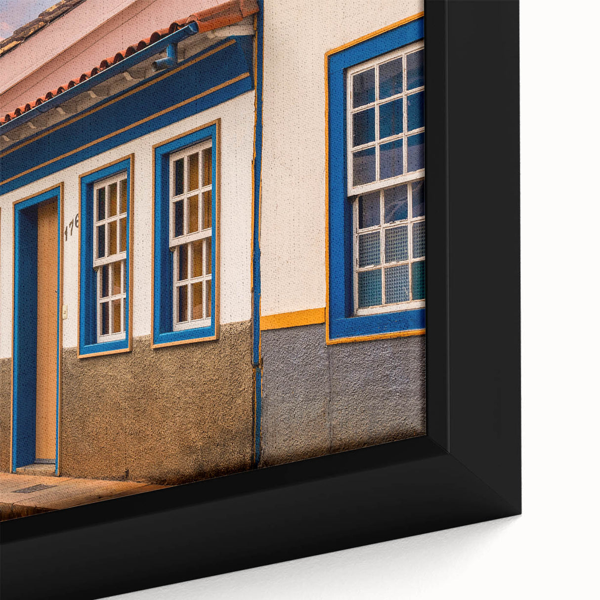 Extra large black wall art of a textured Brazilian landscape on framed canvas, featuring vibrant, colorful art.
