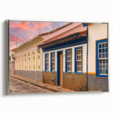 Framed canvas landscape art painting depicting a colorful vintage Brazilian scenery, ideal for enhancing living room decor.