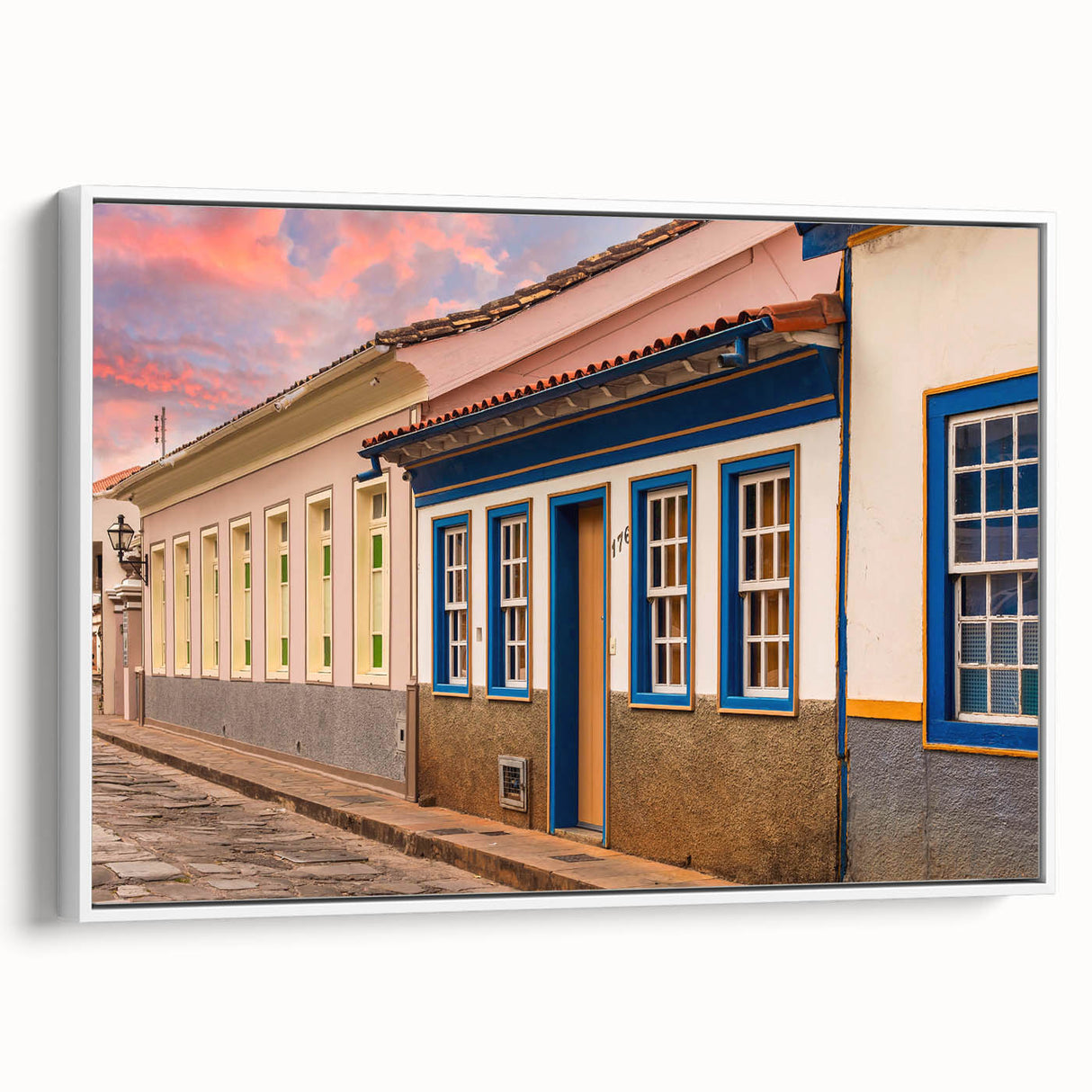 Vintage poster art of a Brazilian landscape in vibrant colors on framed canvas, ideal for living room decor.