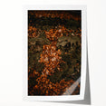 Extra large rolled print featuring a fall-themed floral design in warm orange and red tones, ideal for dining room wall art.