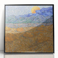 Large abstract wall art featuring swirling blue and yellow patterns on a framed acrylic print.