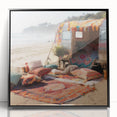 Large abstract wall art featuring a mid-century modernist caravan design in black and white on a framed acrylic panel.