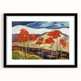 Modern Wall Art with Bold Red Flowers - Vibrant Contemporary Landscape