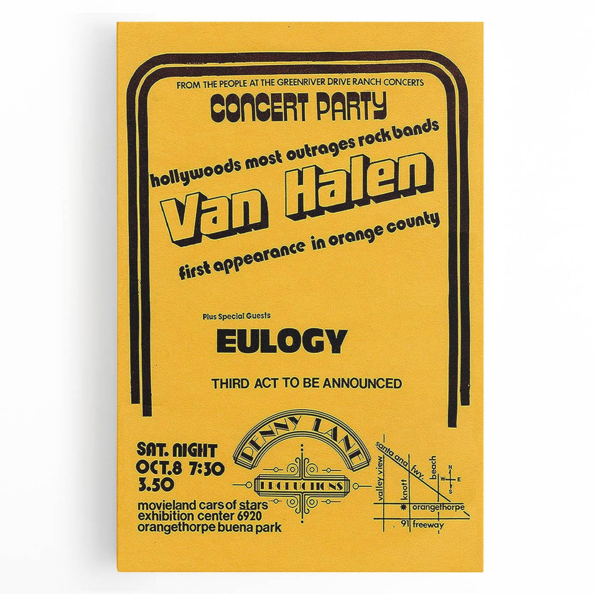 Van Halen 1974 First Orange County Appearance Poster - Retro Art