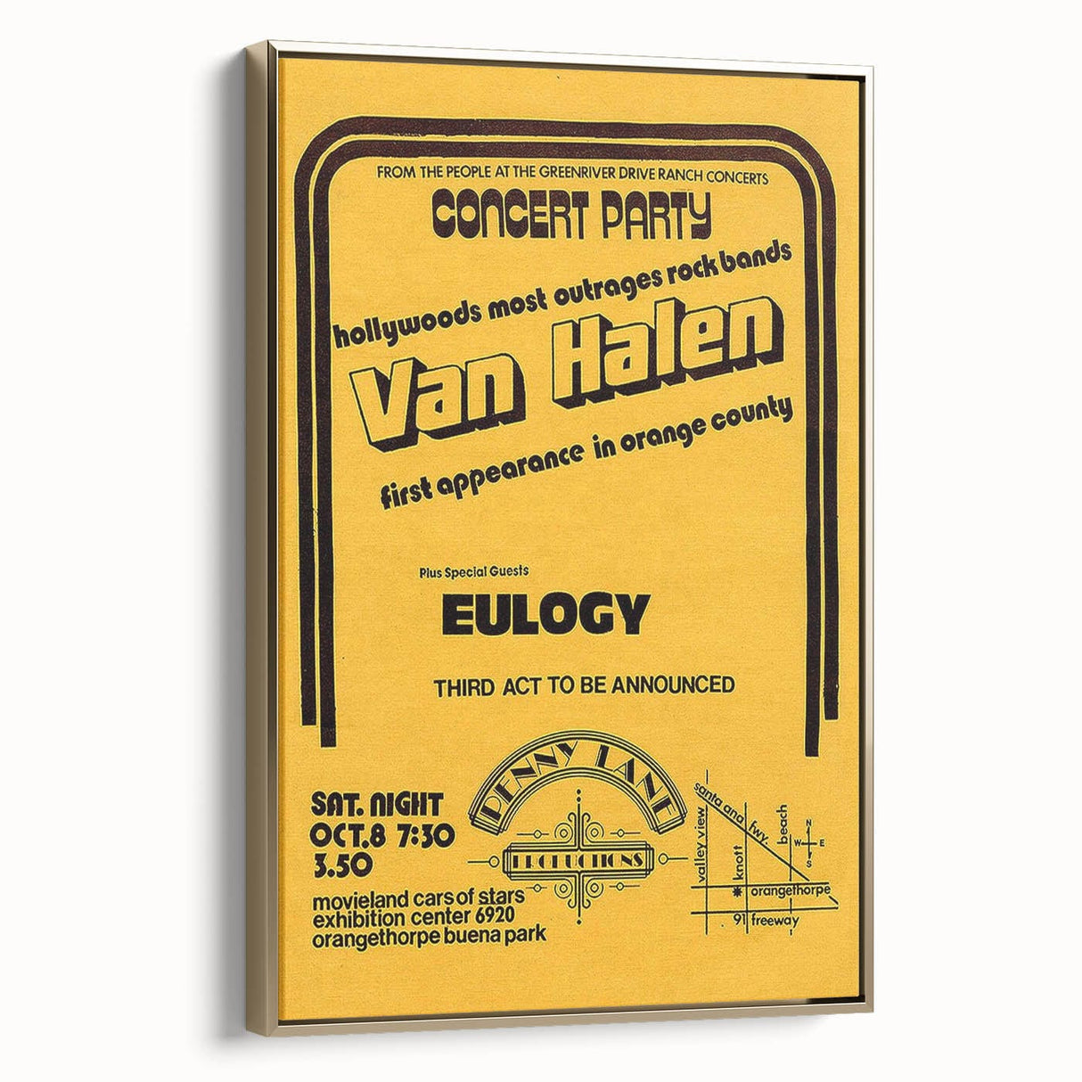 Van Halen 1974 First Orange County Appearance Poster - Retro Art