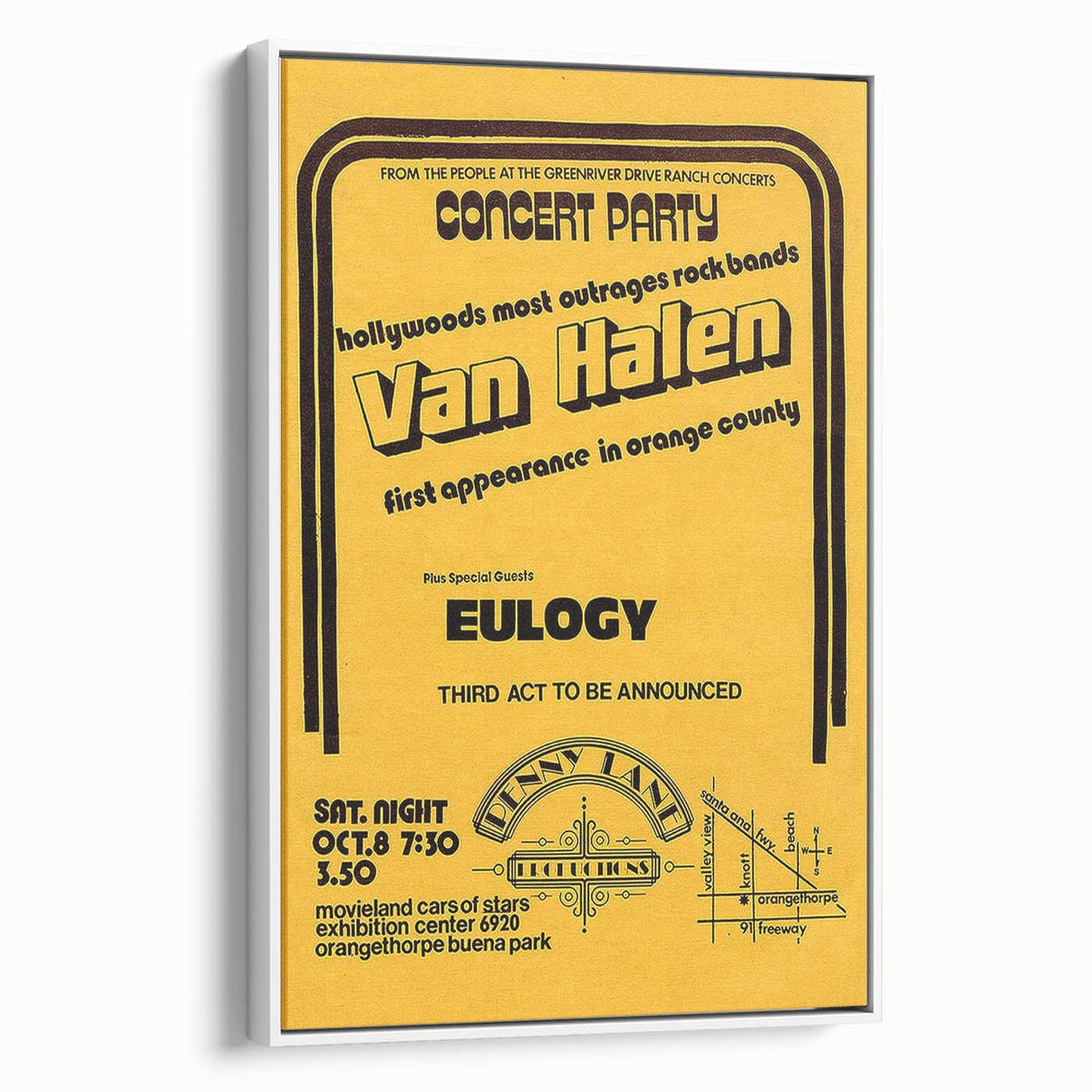 Van Halen 1974 First Orange County Appearance Poster - Retro Art