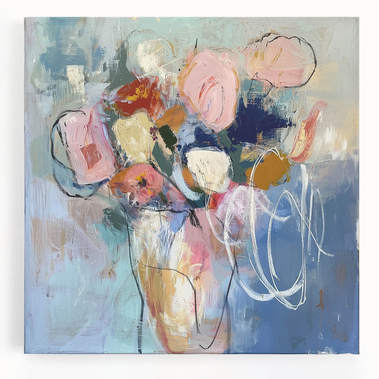Expressive Abstract Floral Vase Wall Art - Canvas & Framed Print
