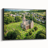 Framed canvas artwork showcasing a majestic landscape with a castle, displayed from the side against a black frame, ideal for enhancing home decor with a touch of elegance.