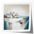 Abstract architectural wall art print showcasing a glossy finish, featuring geometric shapes and vibrant colors, ideal for modern home decor or office spaces. This design adds a contemporary touch to any interior setting, enhancing visual appeal.